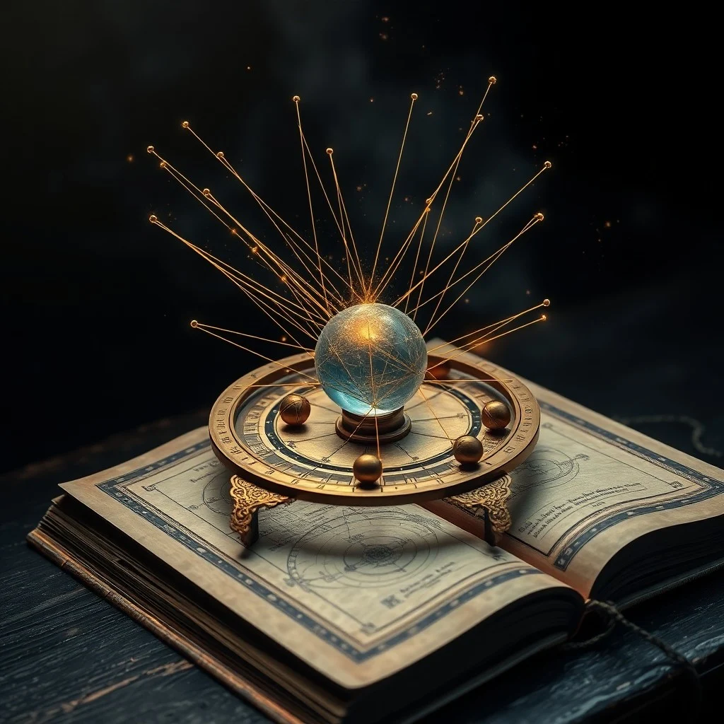 Abstract blueprint of a human silhouette filled with intricate gears and cogs, each gear inscribed with a planetary glyph, connected by golden threads, glowing background