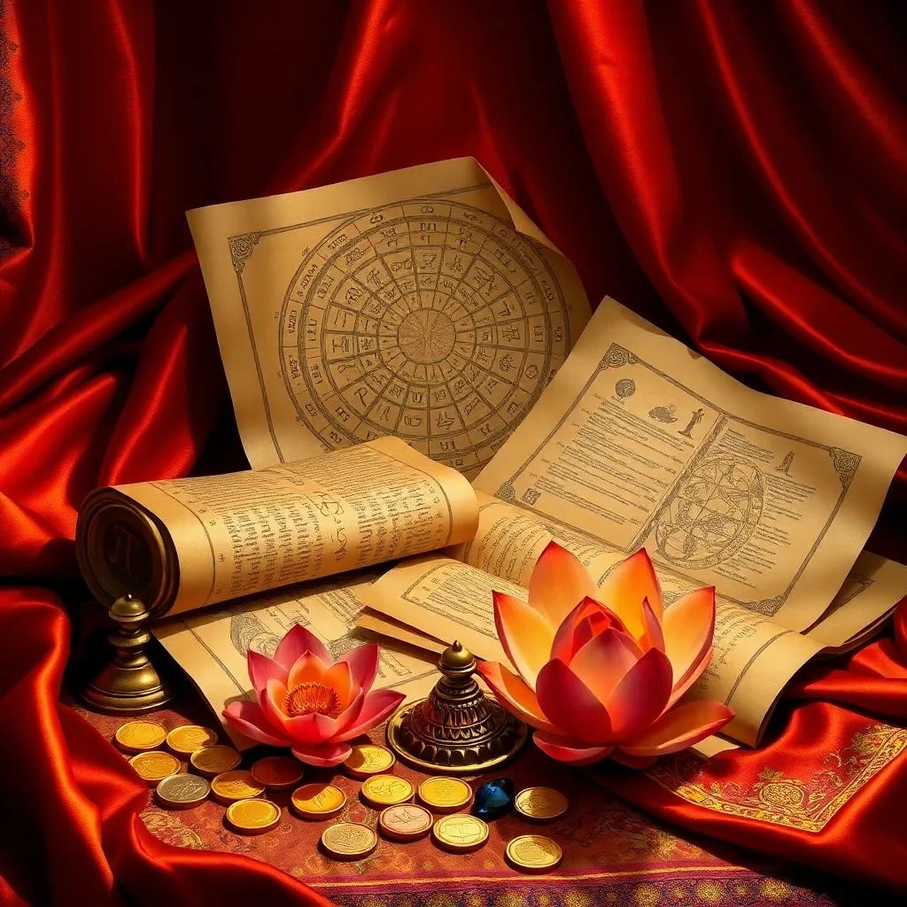 Representación abstracta de la energía cósmica fluyendo hacia una flor de loto dorada, simbolizando el crecimiento, el éxito y la prosperidad espiritual.