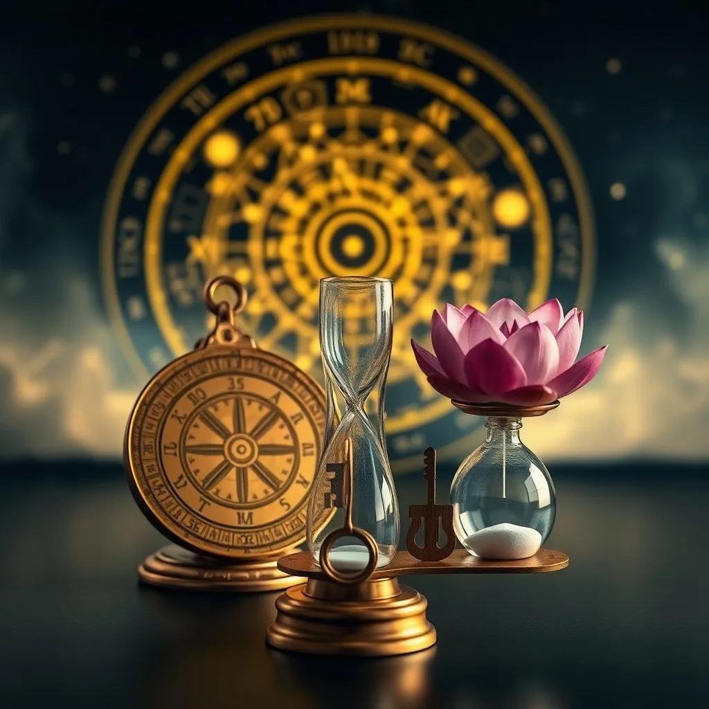Pluma antigua sobre un libro de astrología abierto, con una fecha marcada en un calendario borroso al fondo.