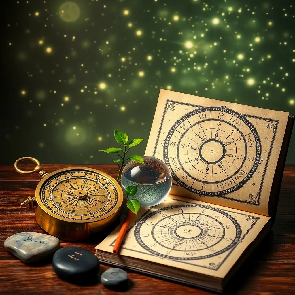 Libro de astrología y espejo Bagua