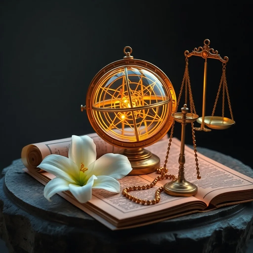 Una antigua tableta de piedra con símbolos celestiales brillantes, sobre un pedestal en medio de una niebla mística, representando la ley divina.