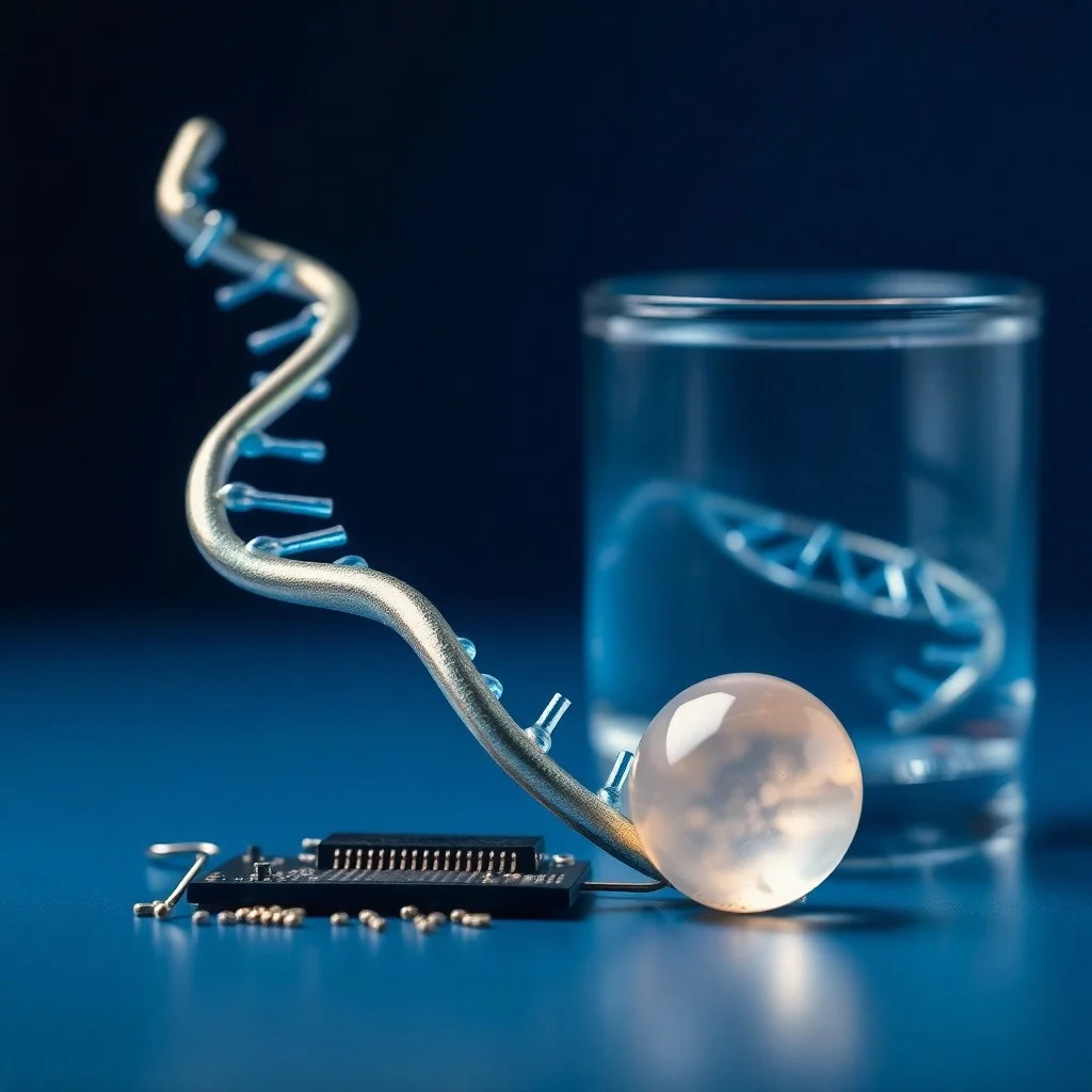 Conceptual digital illustration of DNA strands fragmenting and incorrectly reassembling.