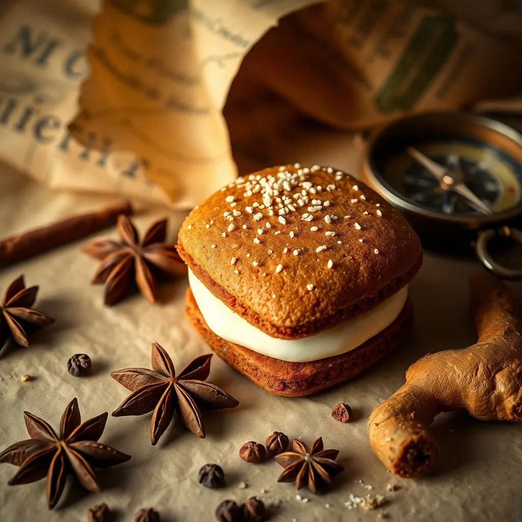 Vintage photograph of a still life with traditional Spanish Alfajor ingredients: almonds, hazelnuts, honey, and spices on an old parchment.
