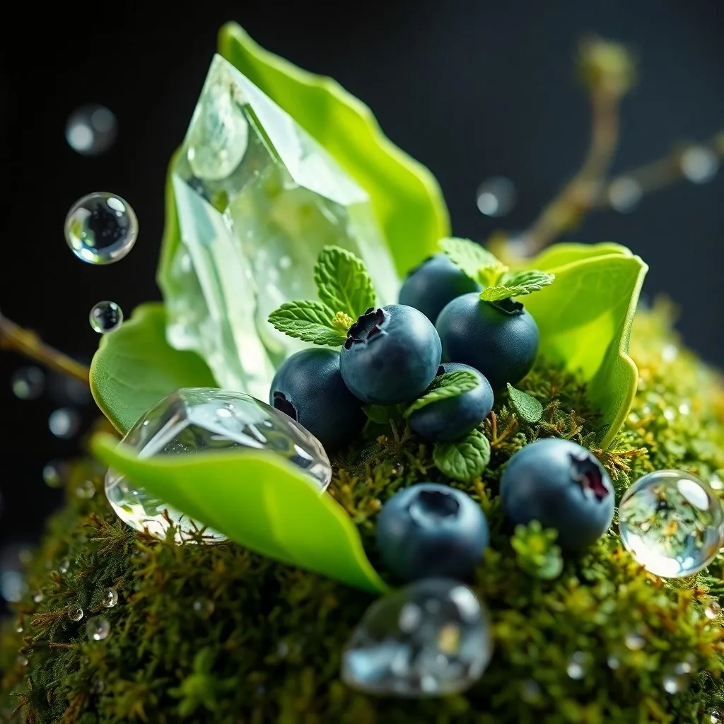 A minimalist still life of a pristine glass of water reflecting soft light, next to a small, smooth river stone, conveying a sense of calm and purity.