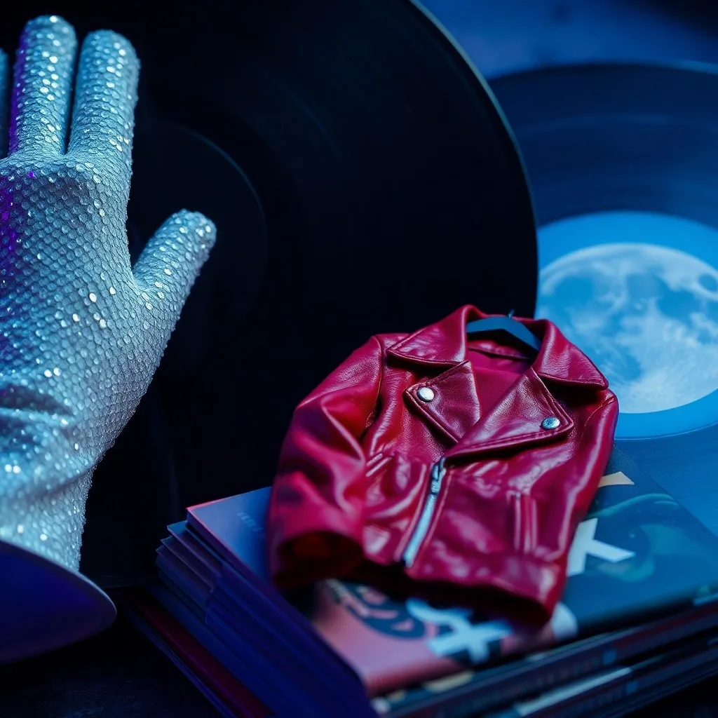 Reproductor de casetes vintage con una cinta de Thriller y recortes de prensa de los 80