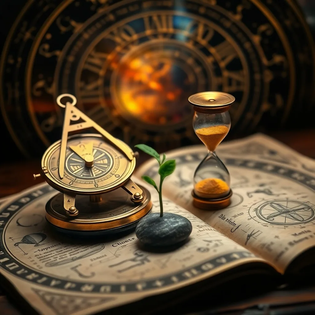 Astrolabio antiguo sobre libro de cartas astrales con velas