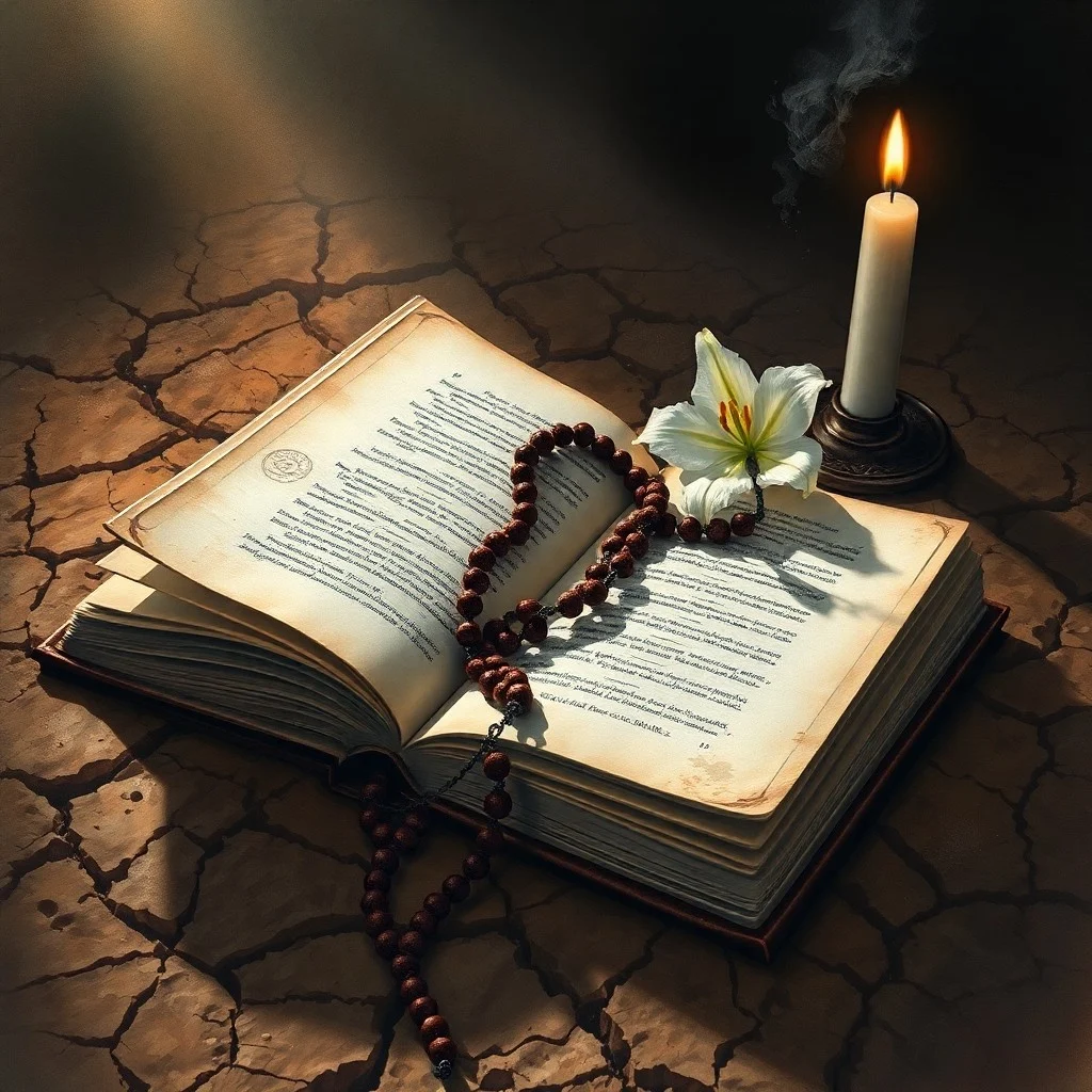 Una Biblia antigua abierta con notas manuscritas junto a artículos científicos sobre geología, iluminada por una luz cálida.