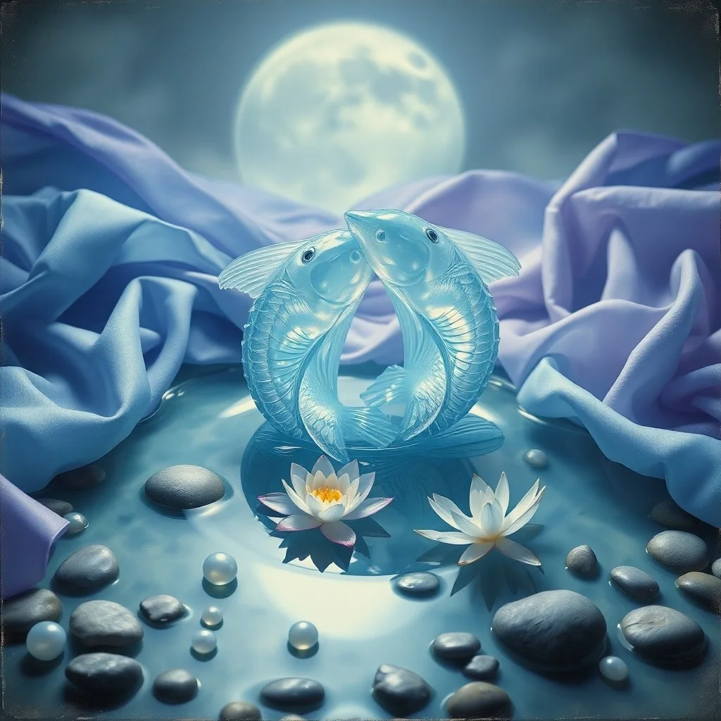 Ethereal watercolor painting of two intertwined hands glowing, surrounded by swirling water and celestial dust, symbolizing Pisces compassion and spiritual connection.