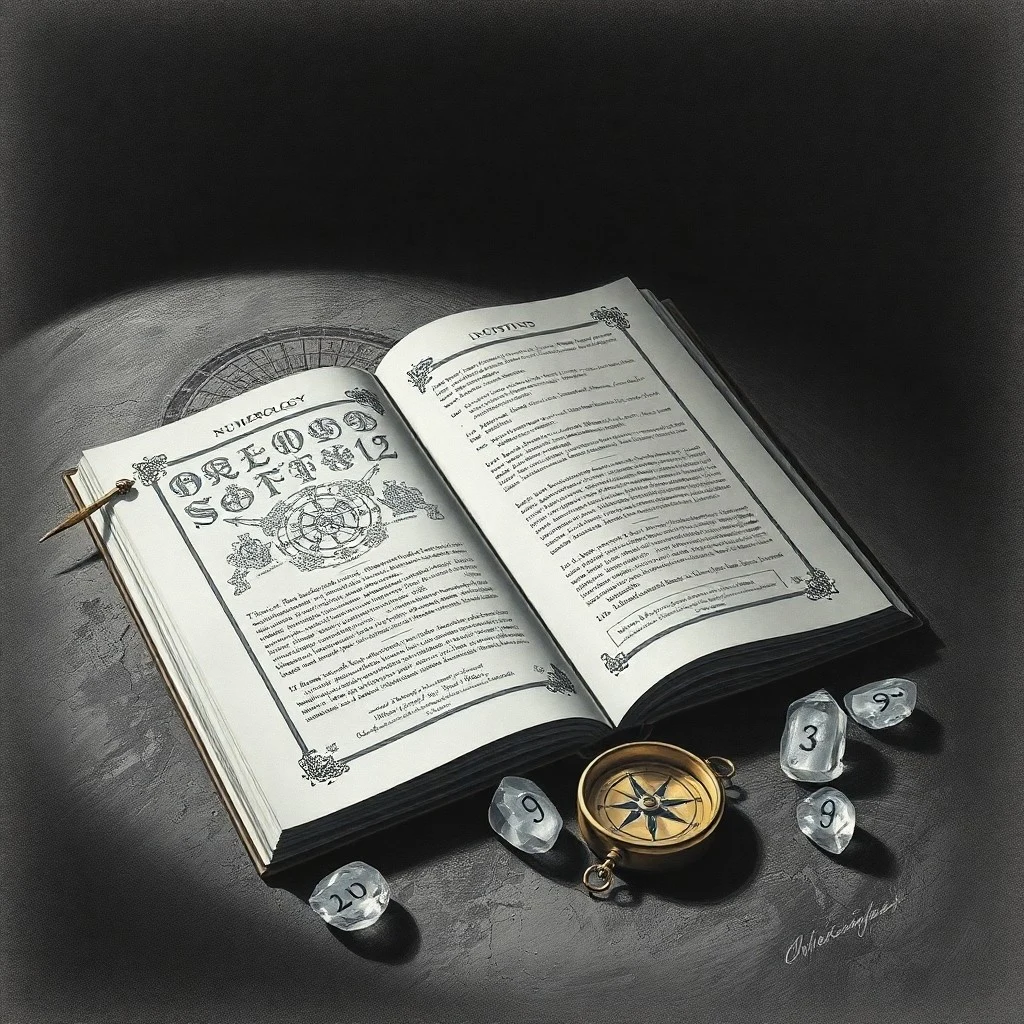 Vintage calculator and old books on a wooden desk, symbolizing the process of numerology calculations and study.