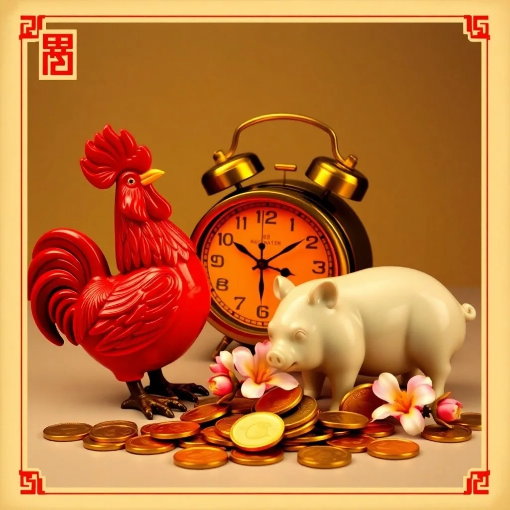 A vibrant watercolor of a rooster's feather on an antique pocket watch and polished metal tools, suggesting precision.