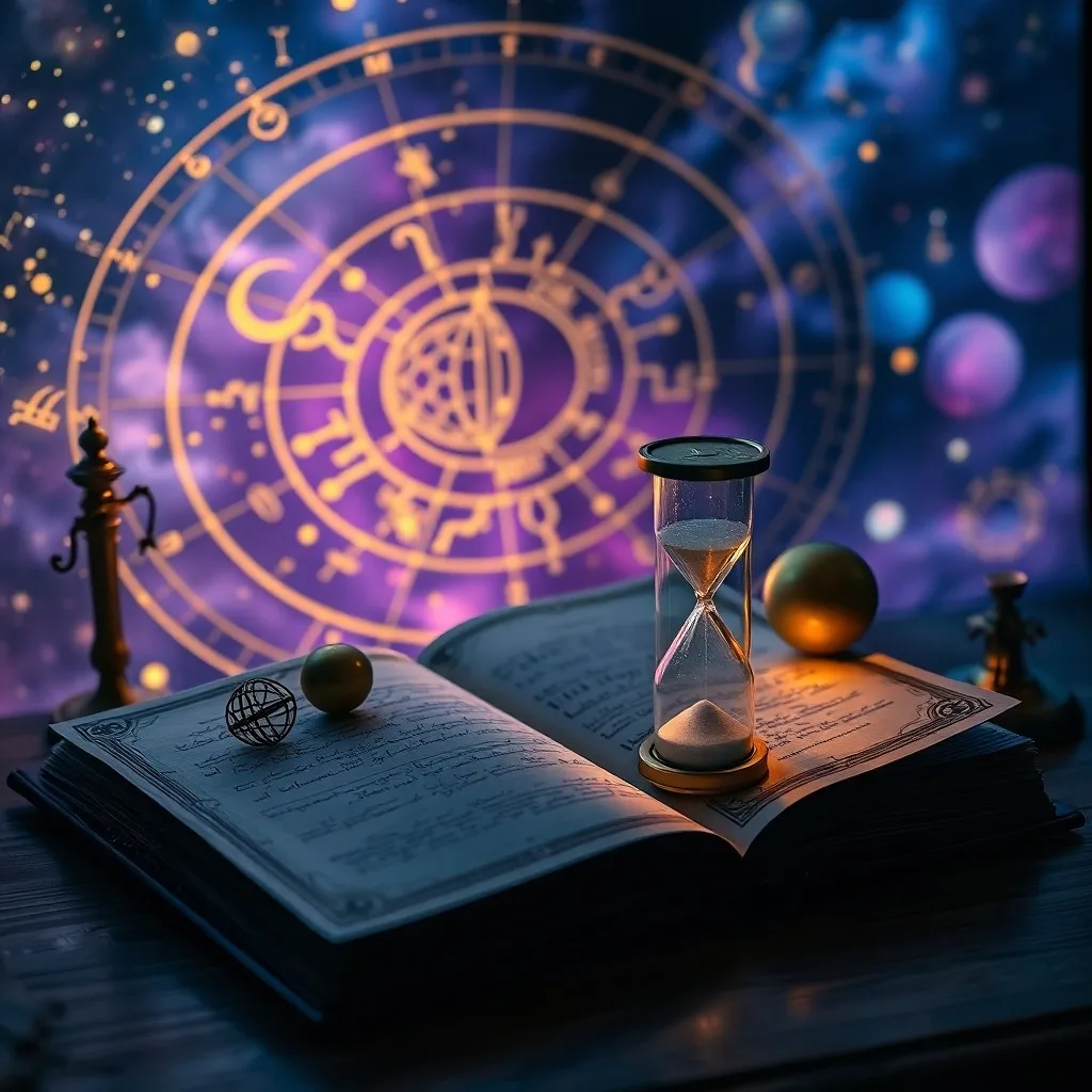 Libro de astrología antiguo con cristales energéticos