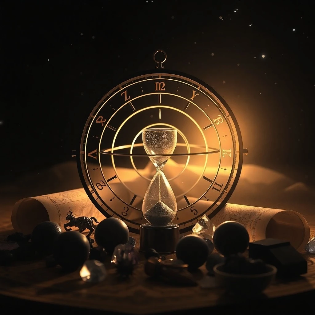 Esfera celestial con órbitas planetarias y luz cósmica