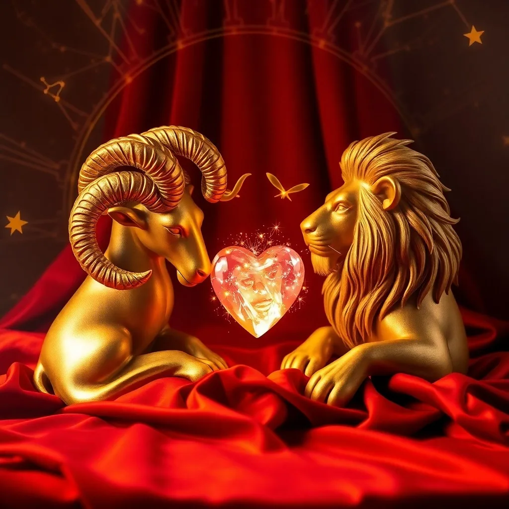Pintura al óleo abstracta con patrones arremolinados de rojos, naranjas y amarillos, fusionándose y chocando, simbolizando la energía dinámica y los desafíos de la unión de Aries y Leo.