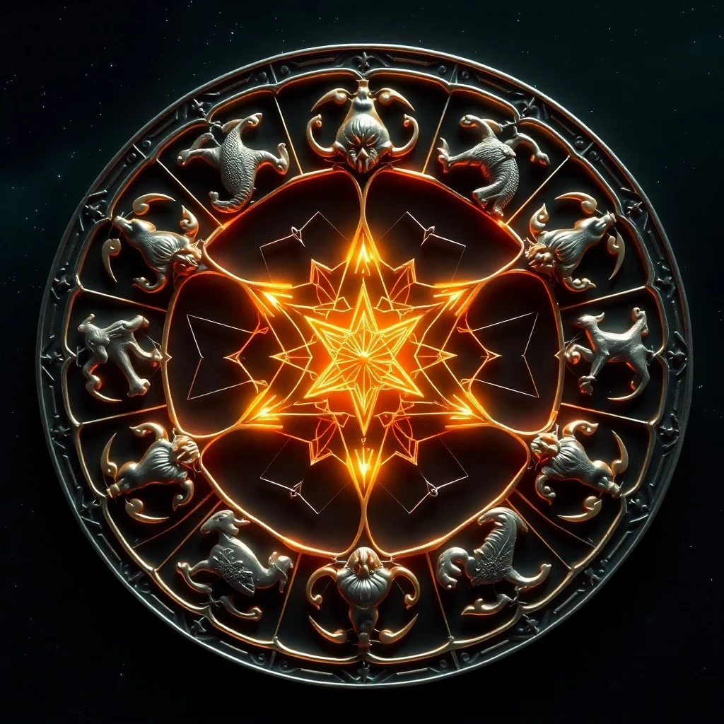 Five ancient, stylized artifacts representing Wood, Fire, Earth, Metal, and Water on a wooden table, cinematic still life.