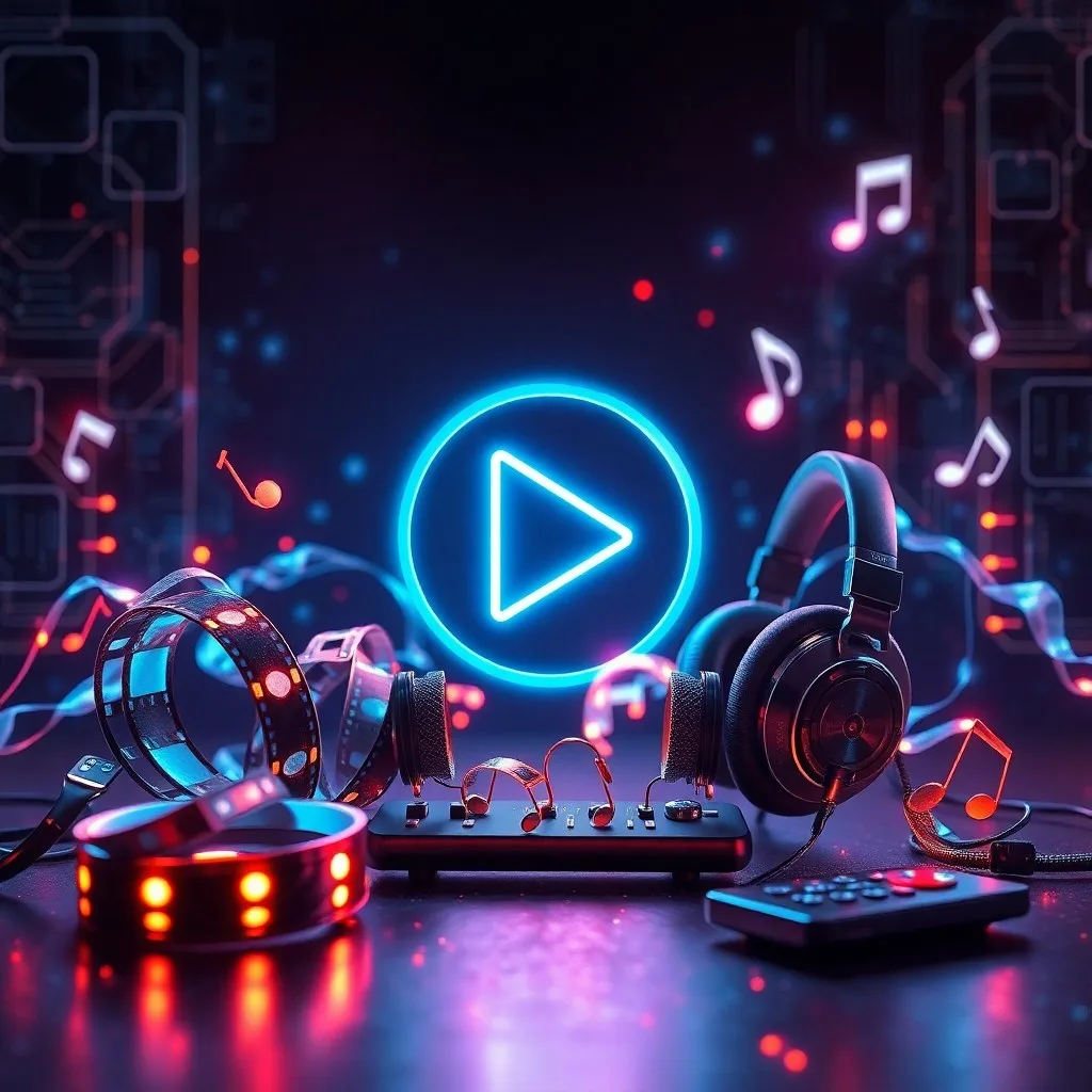 Auriculares vintage sobre vinilos y smartphone con app de música