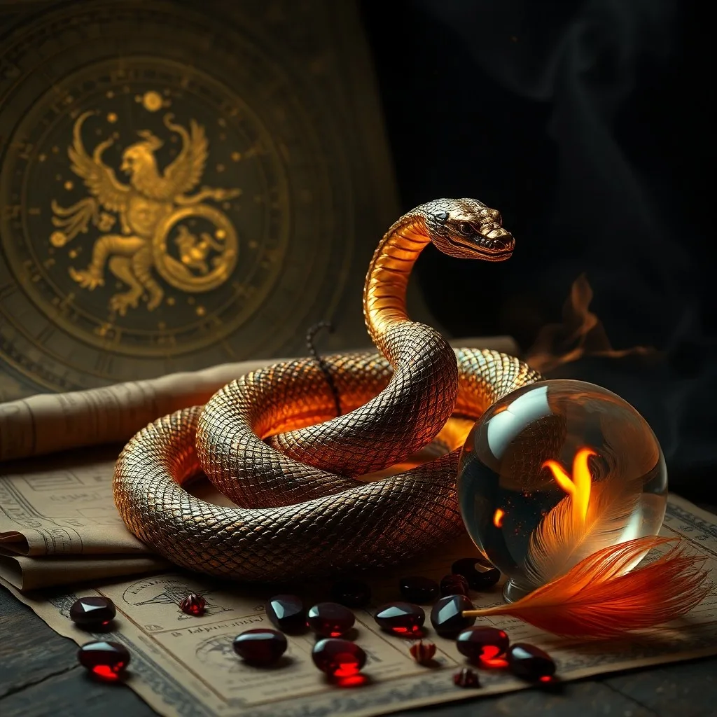 Arte conceptual de un pergamino antiguo desplegándose con caracteres chinos luminosos, sobre una mesa de madera oscura. Una vela parpadeante y una brújula intrincada complementan la escena.
