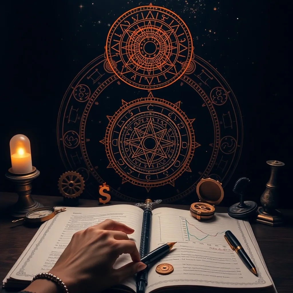 An abstract 3D render depicting geometric shapes representing company structures rising and falling, with subtle planetary symbols influencing the scene.
