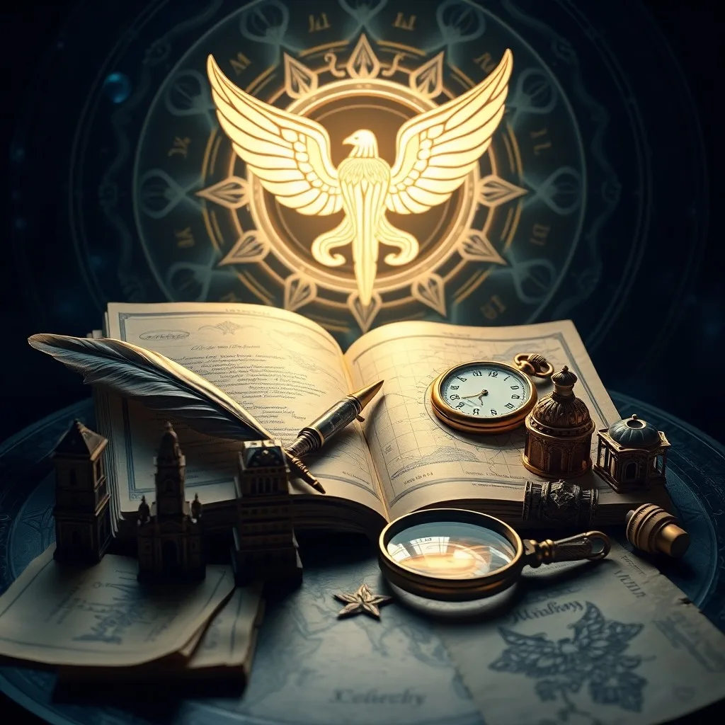 Cinematic still life of an antique journal, quill, and scrolls on a wooden desk, symbolizing deep learning