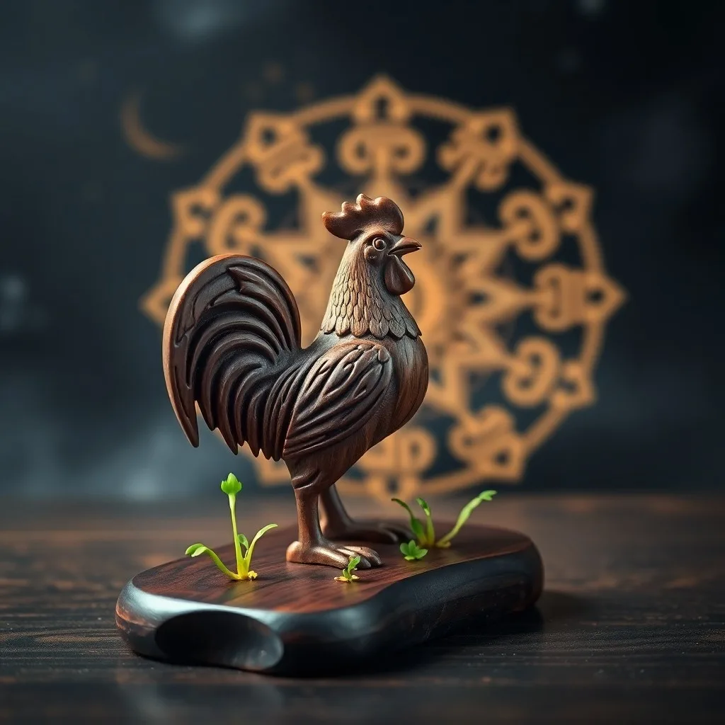 Pintura de acuarela de un gallo de madera estilizado en una rama de ciruelo en flor