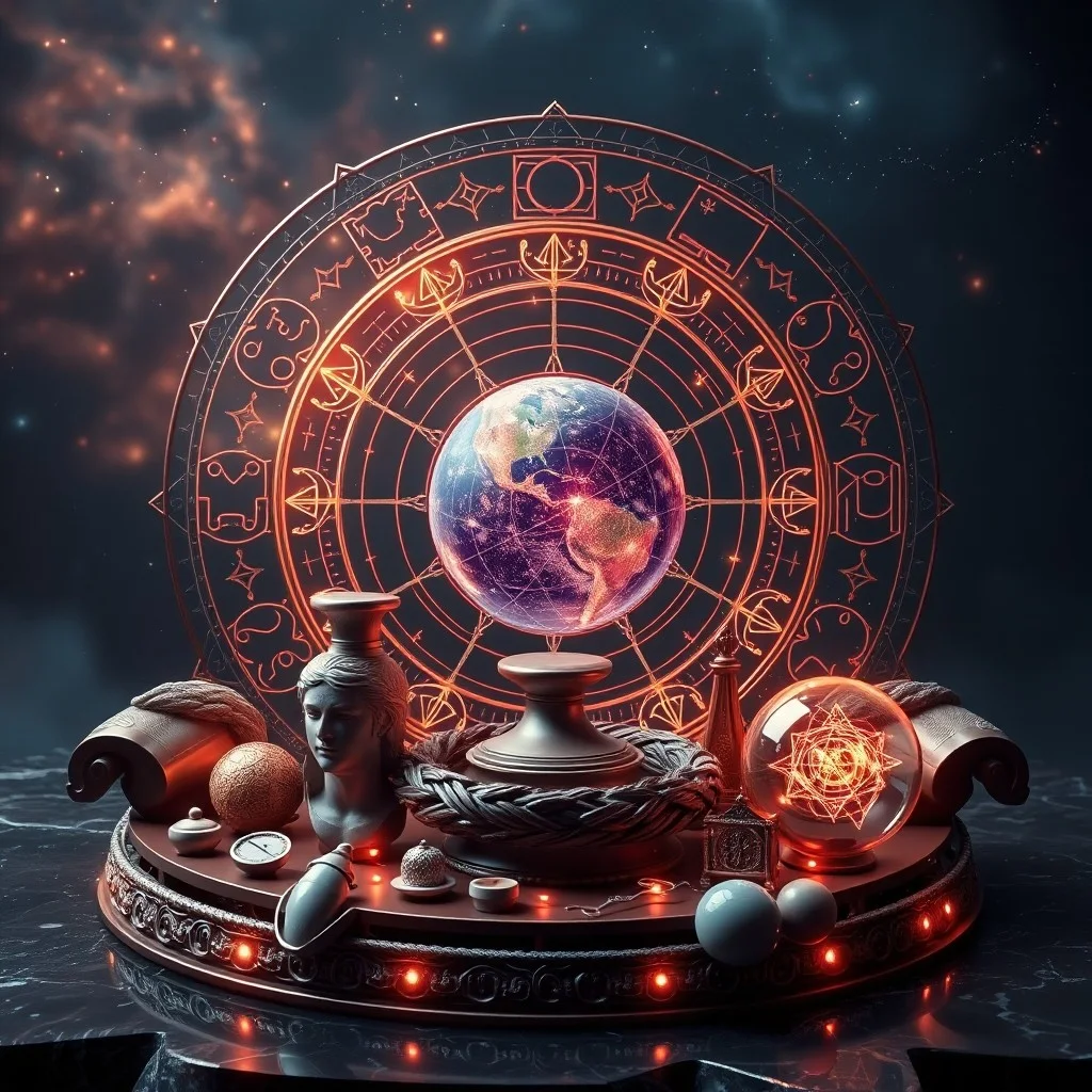 Arte conceptual de hilos dorados entrelazados formando figuras humanas y órbitas planetarias.