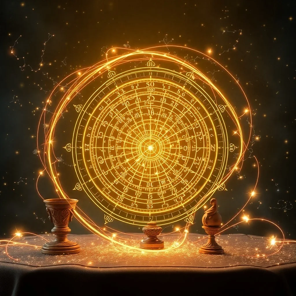 Pintura al óleo conceptual de esferas luminosas de colores interconectadas por hilos de luz, sobre un fondo cósmico oscuro y texturizado.