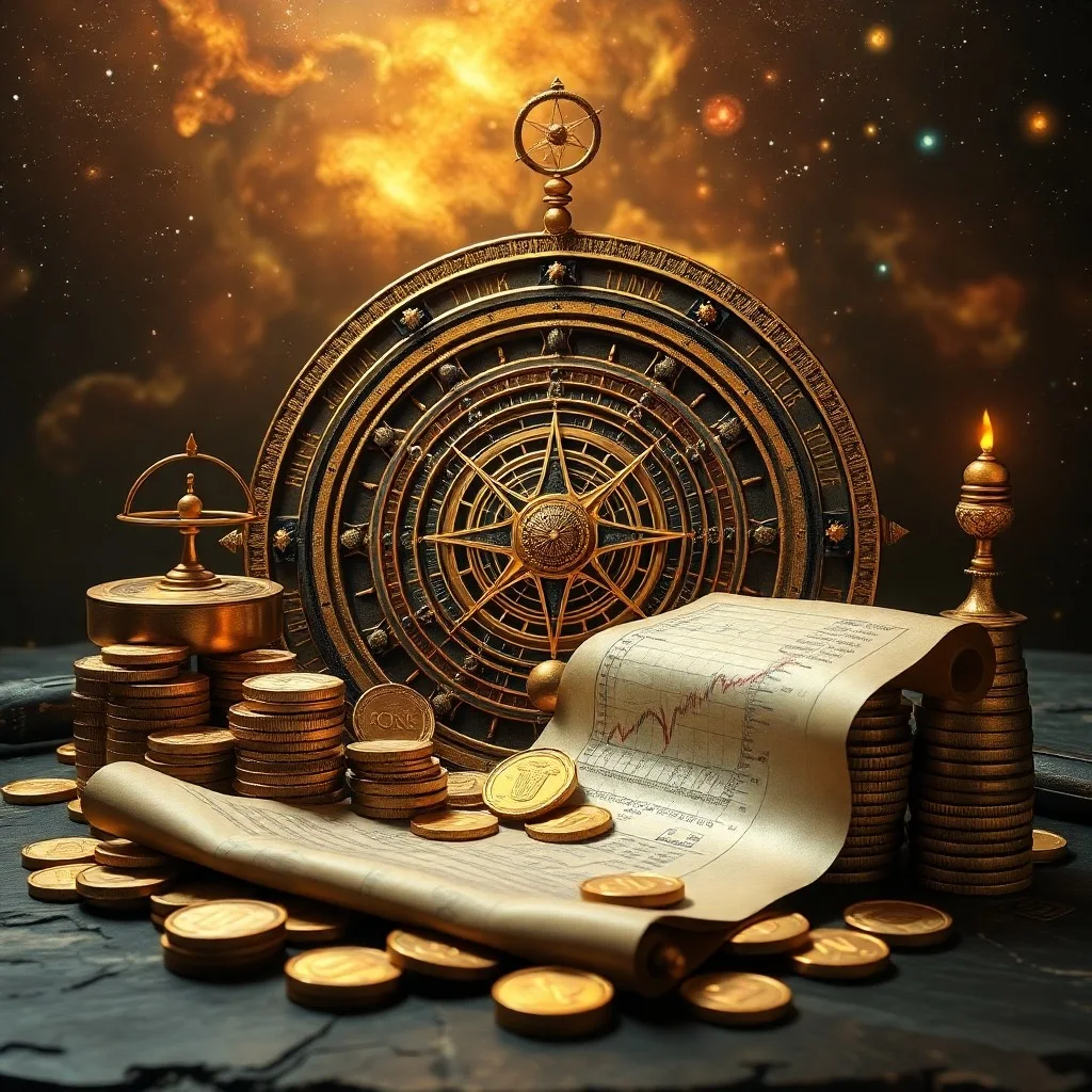 A 3D digital illustration of interconnected gears, subtly shaped like planetary symbols, with data streams flowing between them, representing economic indicators and market forces.