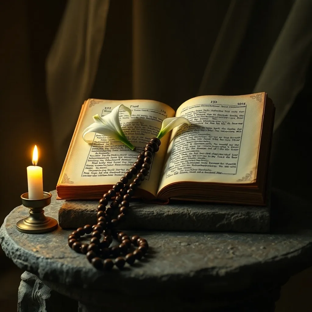 Una fotografía de bodegón de una Biblia antigua y desgastada abierta en un pasaje, sobre un escritorio de madera oscura, junto a una vela encendida, una lupa y documentos de pergamino antiguos, evocando un estudio profundo y discernimiento, con una iluminación cinematográfica y sin figuras humanas.
