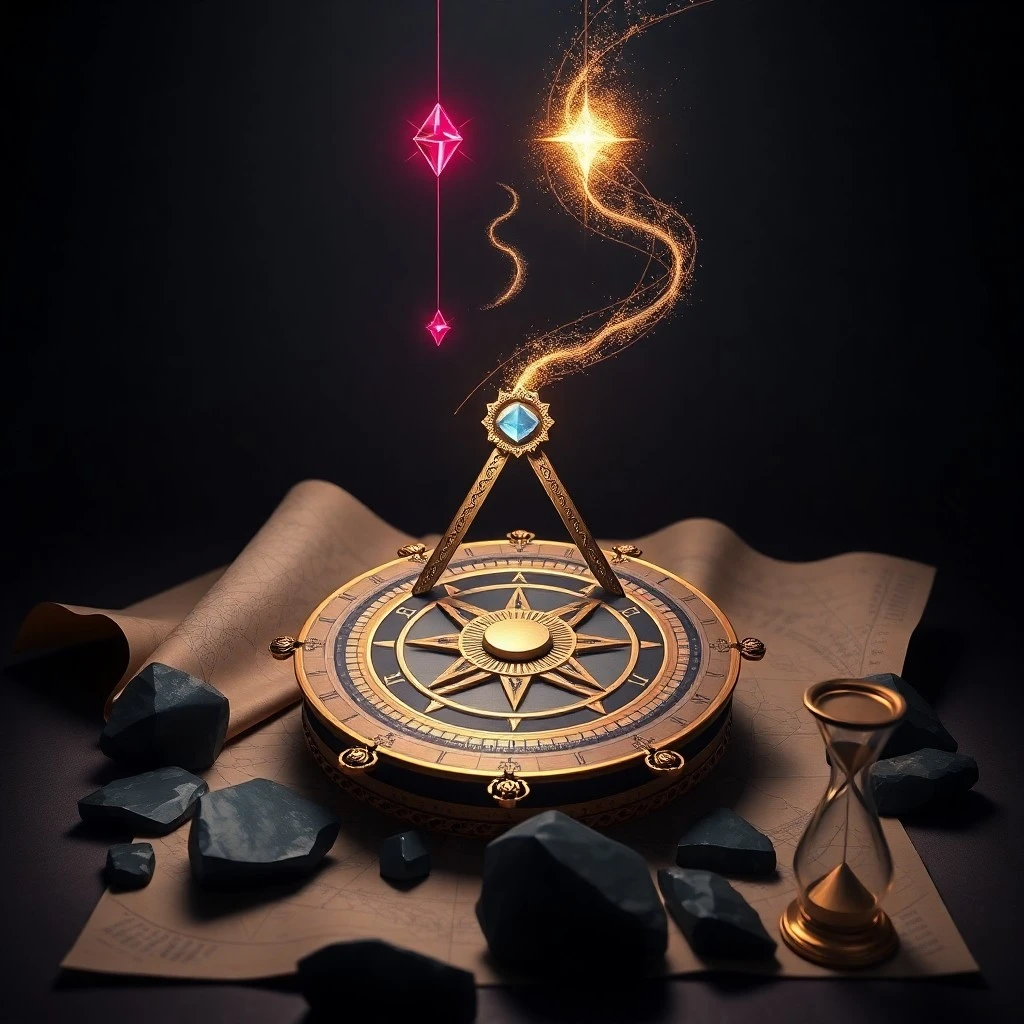 Vintage photograph of an antique brass telescope, old astrological books, and a faded star chart, evoking a sense of historical inquiry into destiny.