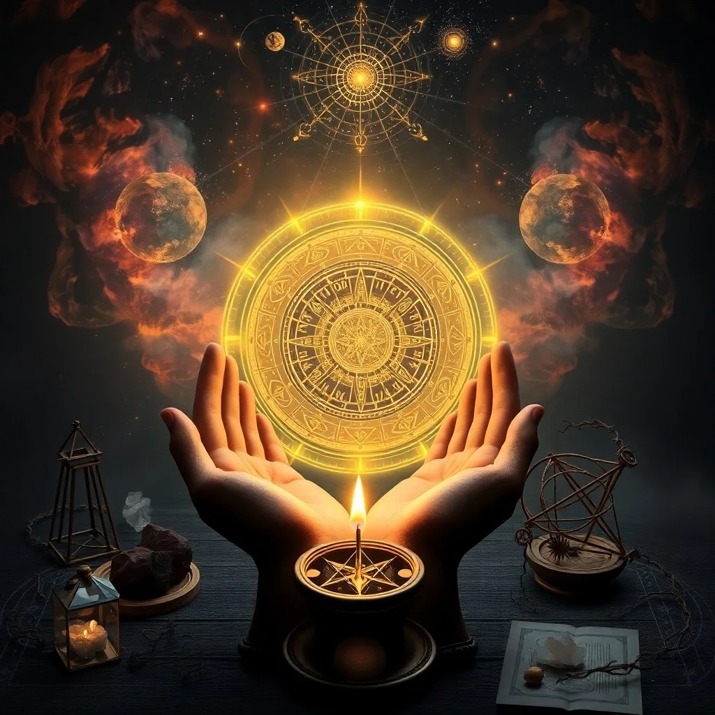 Antiguo astrolabe de madera sobre terciopelo, rodeado de pergaminos astrológicos, iluminado por una luz etérea, simbolizando el estudio de la sinastría.