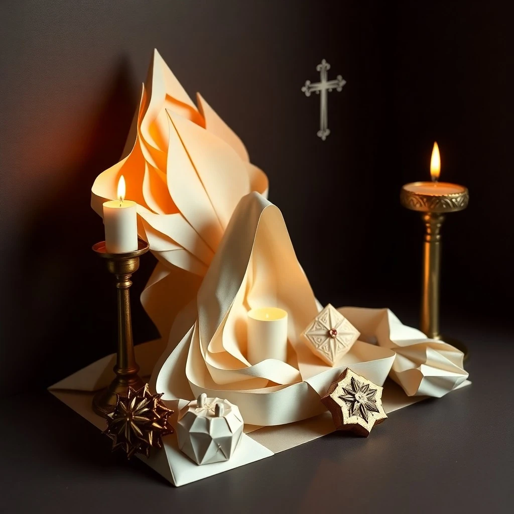 Una representación abstracta de la Divina Misericordia, con rayos de luz roja y pálida emergiendo de un corazón estilizado en el centro, rodeado de un aura etérea y celestial, en un estilo de ilustración digital 3D.