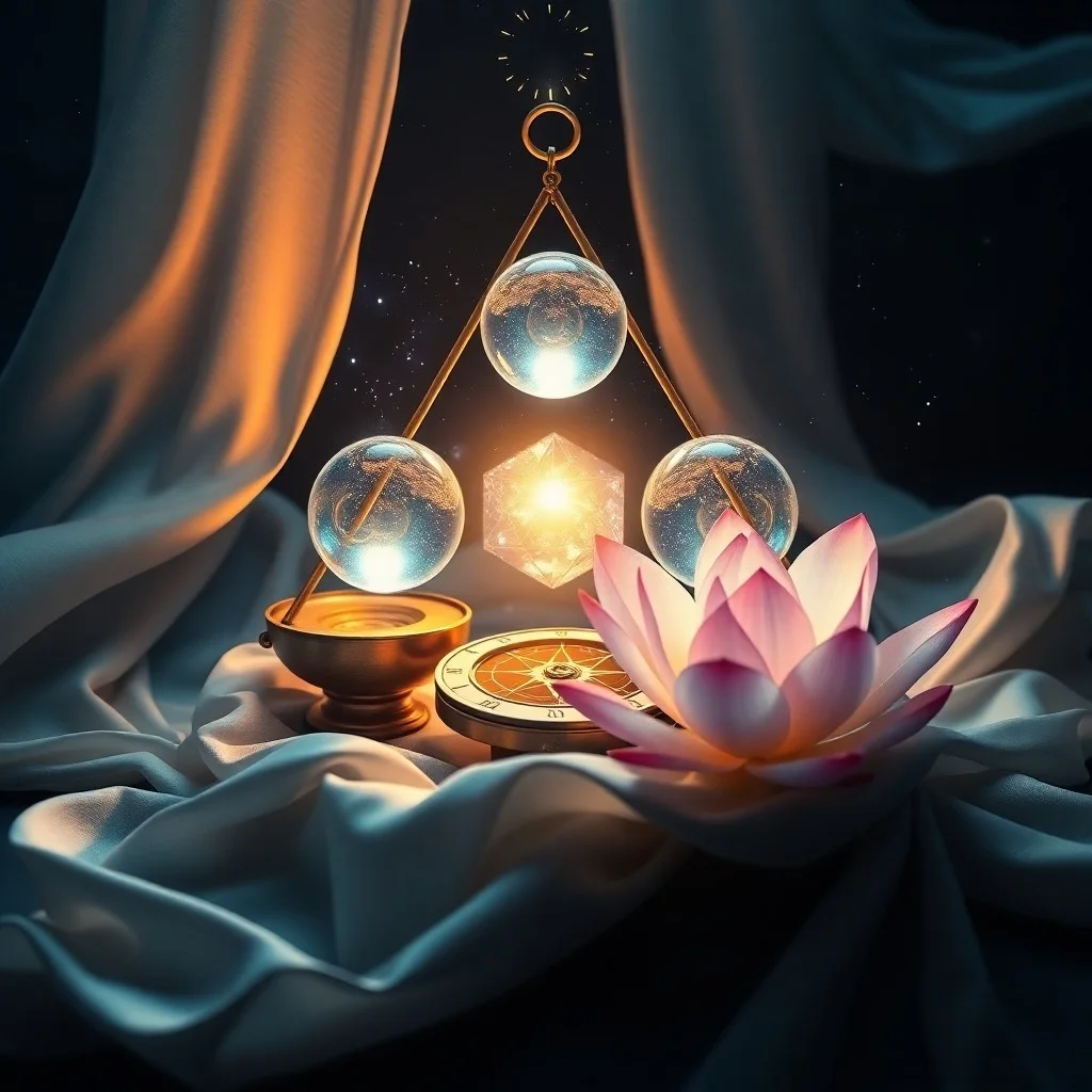 Still-life photograph of an open vintage astrology book with crystal geodes and a compass, symbolizing deep astrological study and guidance.