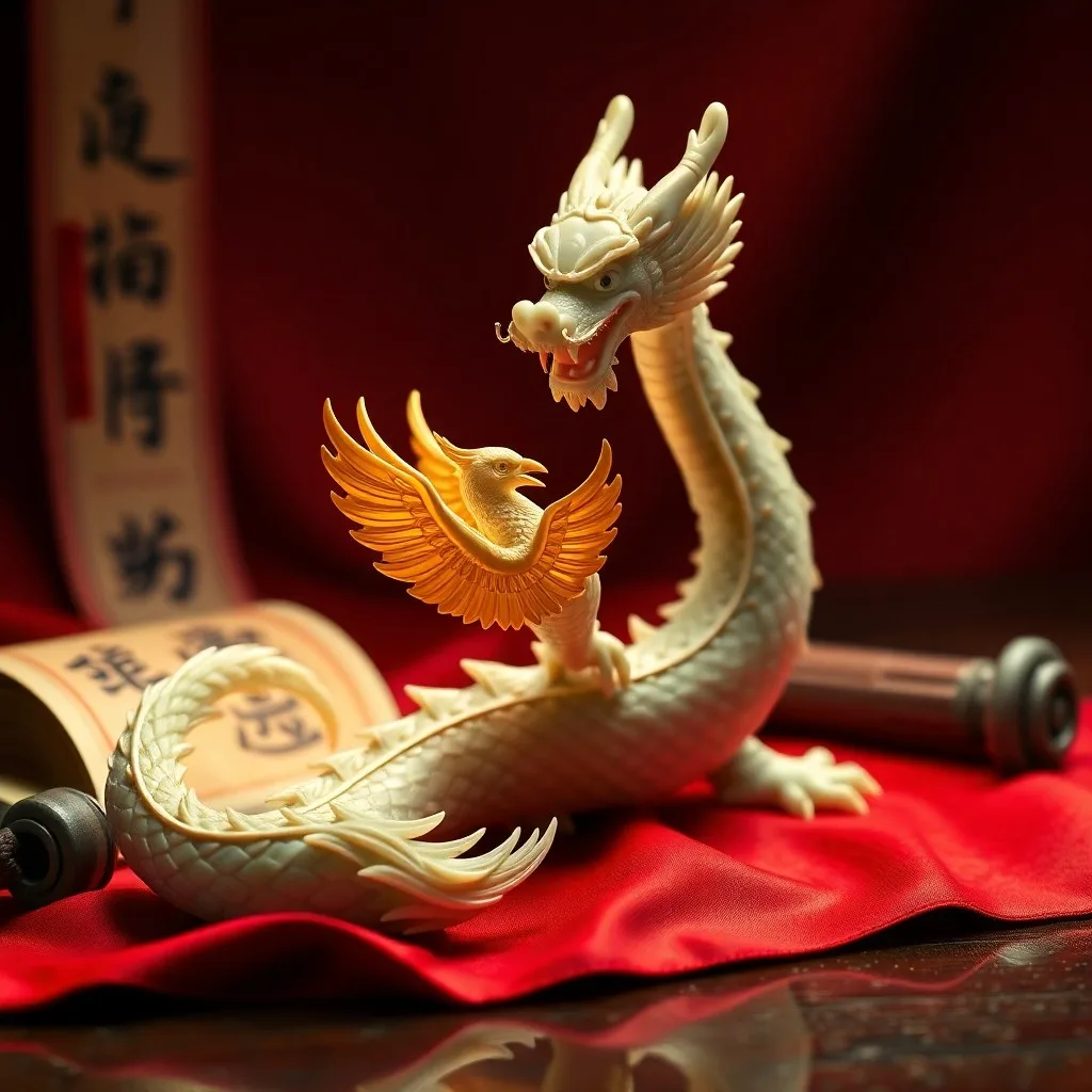Cinematic still life of an antique silk scroll depicting a harmony proverb, a balanced jade stone, and a blooming orchid on a weathered table, symbolizing life partnership.