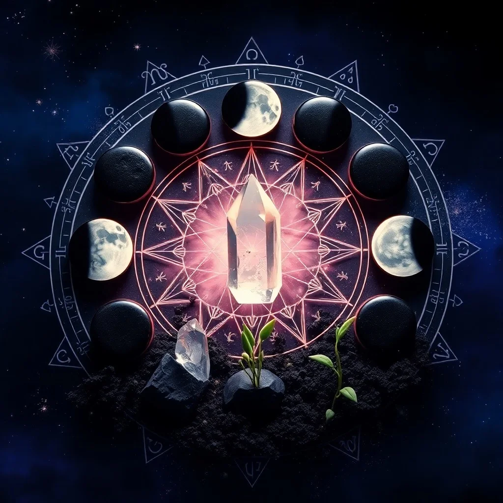 Conceptual art of a glowing seed sprouting from dark earth, with swirling energy ribbons ascending towards constellations.