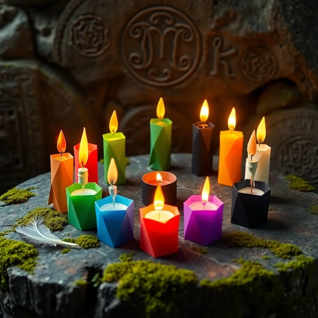 Macro shot of a purple ritual candle with lavender and an antique key, symbolizing transformation.