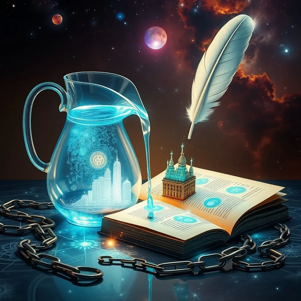 Pintura al óleo conceptual de una esfera de cristal rota, con fragmentos que forman nuevos patrones vibrantes, simbolizando la ruptura de tradiciones y la emergencia de nuevas perspectivas.