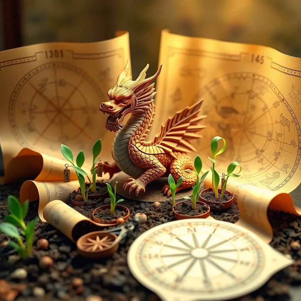 Bodegón cinematográfico de un ábaco chino antiguo sobre un pergamino de seda con símbolos zodiacales