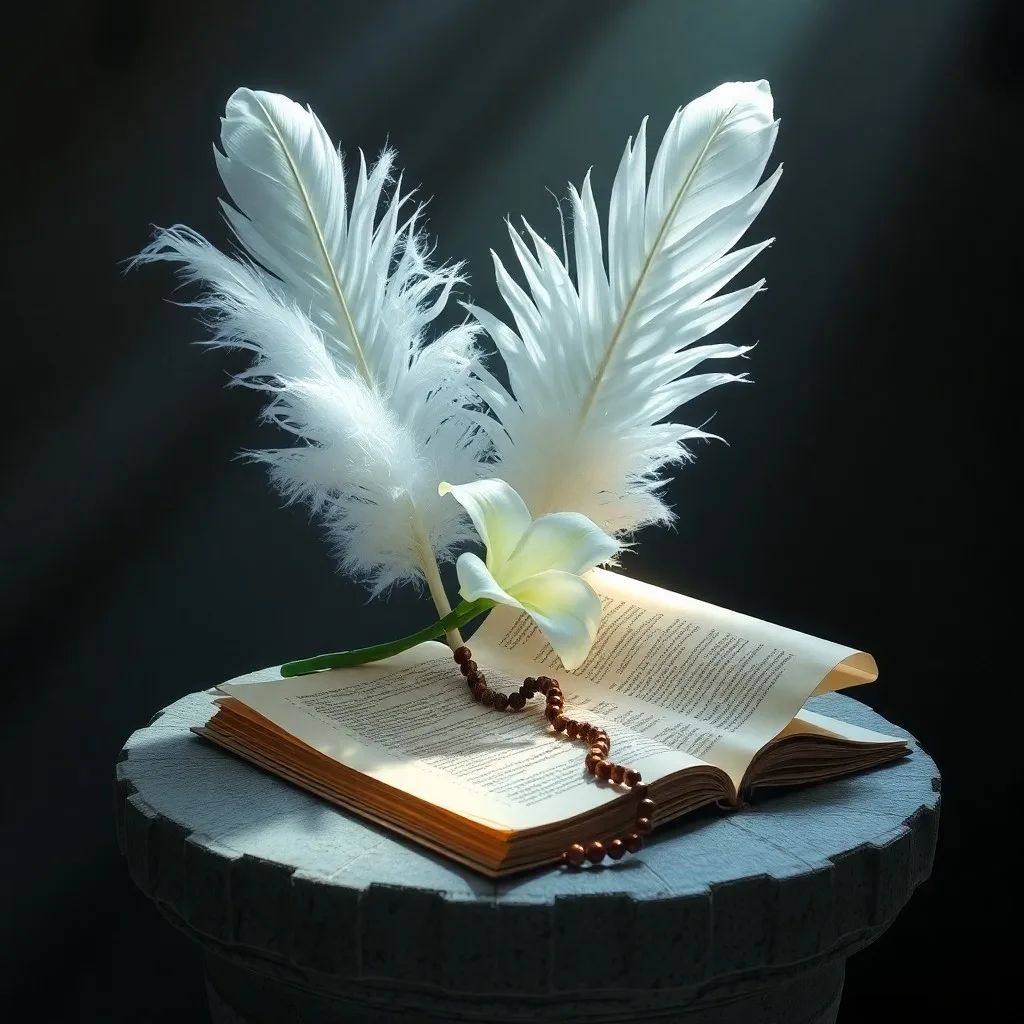 Brújula antigua sobre un texto sagrado, simbolizando guía divina y protección espiritual.