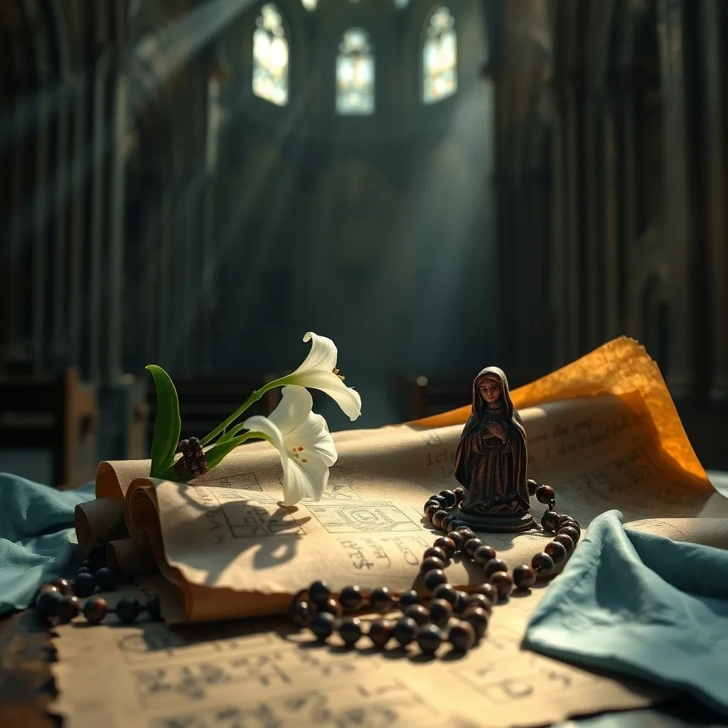 Ilustración digital 3D de un vórtice de luz descendiendo sobre manos en oración, simbolizando la gracia divina y la conexión espiritual.