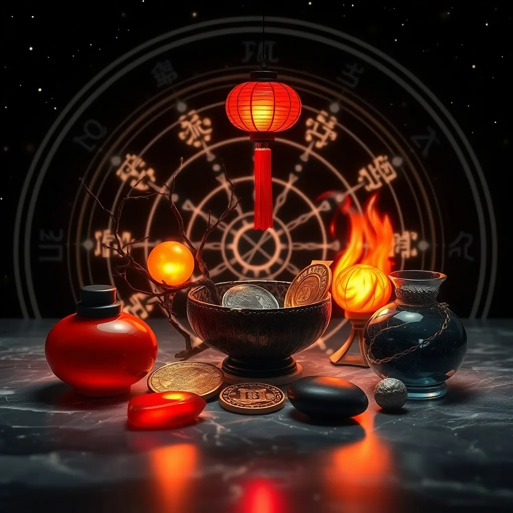 Render 3D conceptual de un mecanismo intrincado que muestra un engranaje de madera estilizado girando una rueda dentada de fuego, que luego calienta un recipiente de tierra, lo que lleva a la formación de mineral metálico, y finalmente, una gota de agua condensándose de él. El ciclo representa la interacción generativa (Sheng), con sutiles efectos de brillo, toma macro, sin figuras humanas.
