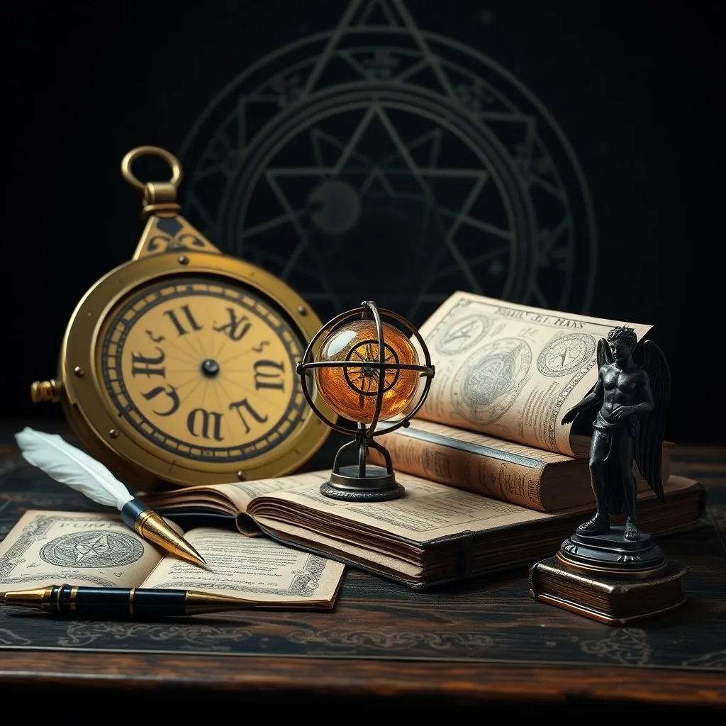Conceptual Art of a vintage compass with a subtly spinning needle, reflecting a map of the world. Nearby, a stylized paper airplane made from an old letter hovers above a stack of travel journals. Muted, earthy tones with a touch of ethereal glow.