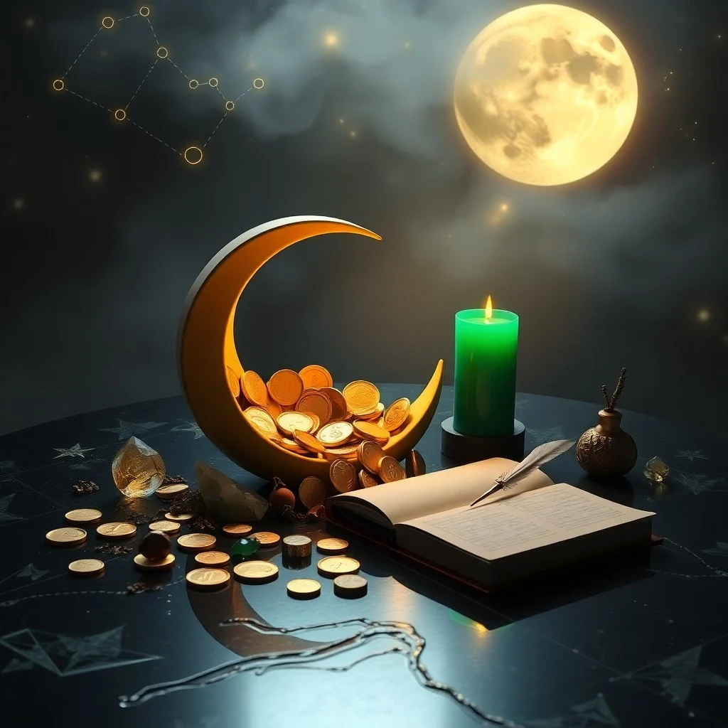 Ilustración digital de energía cósmica fluyendo hacia una semilla, simbolizando crecimiento y prosperidad.