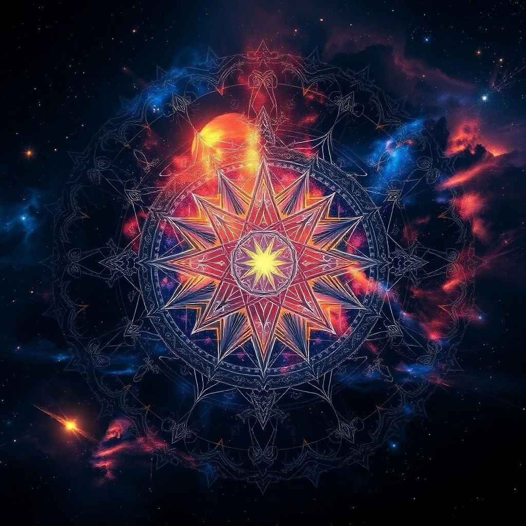 Ilustración digital de una esfera celestial con figuras angélicas sutiles, rodeada de luz y nebulosas.