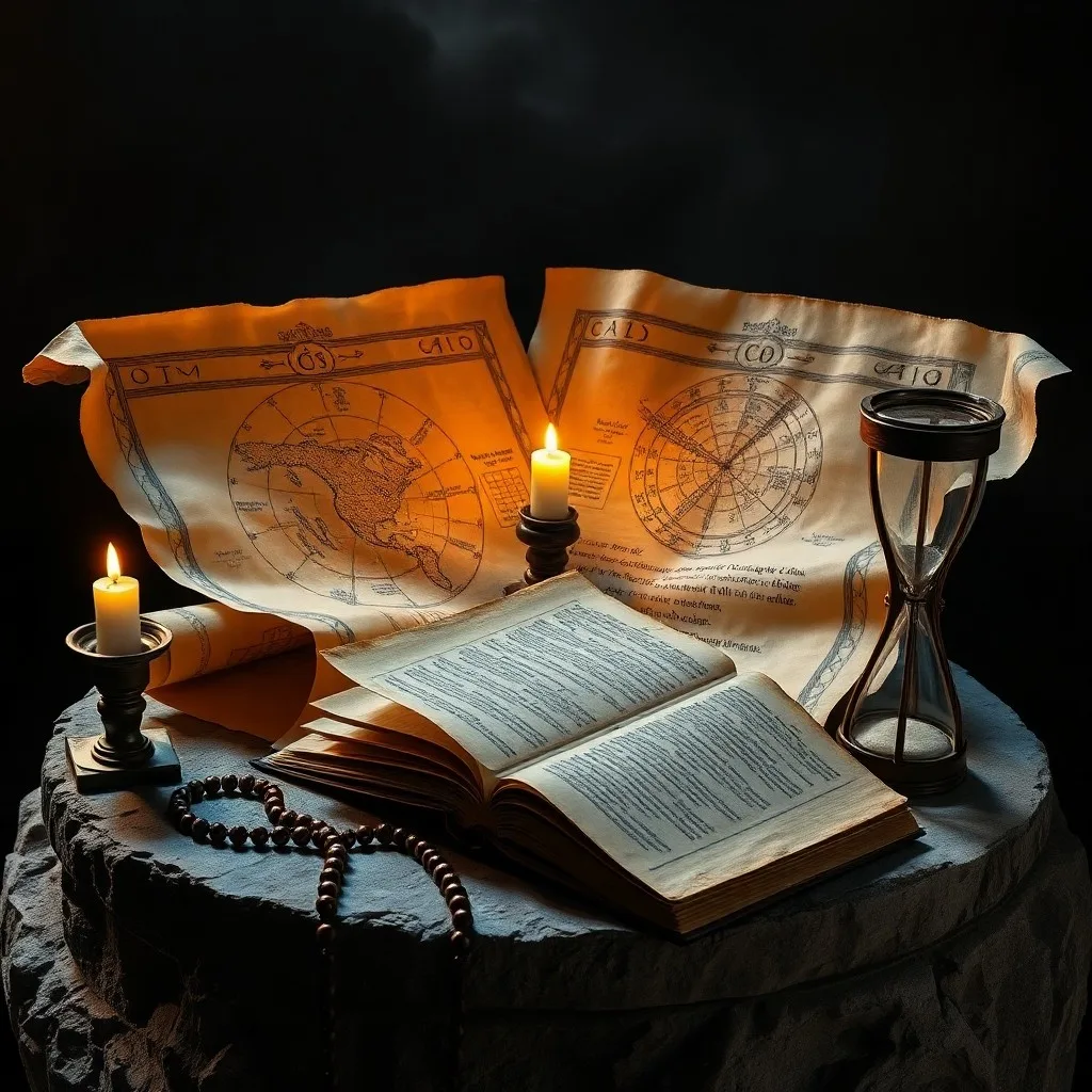 Libro antiguo de Daniel abierto con ilustraciones de bestias míticas y una estatua desmoronándose, iluminado por una luz misteriosa.