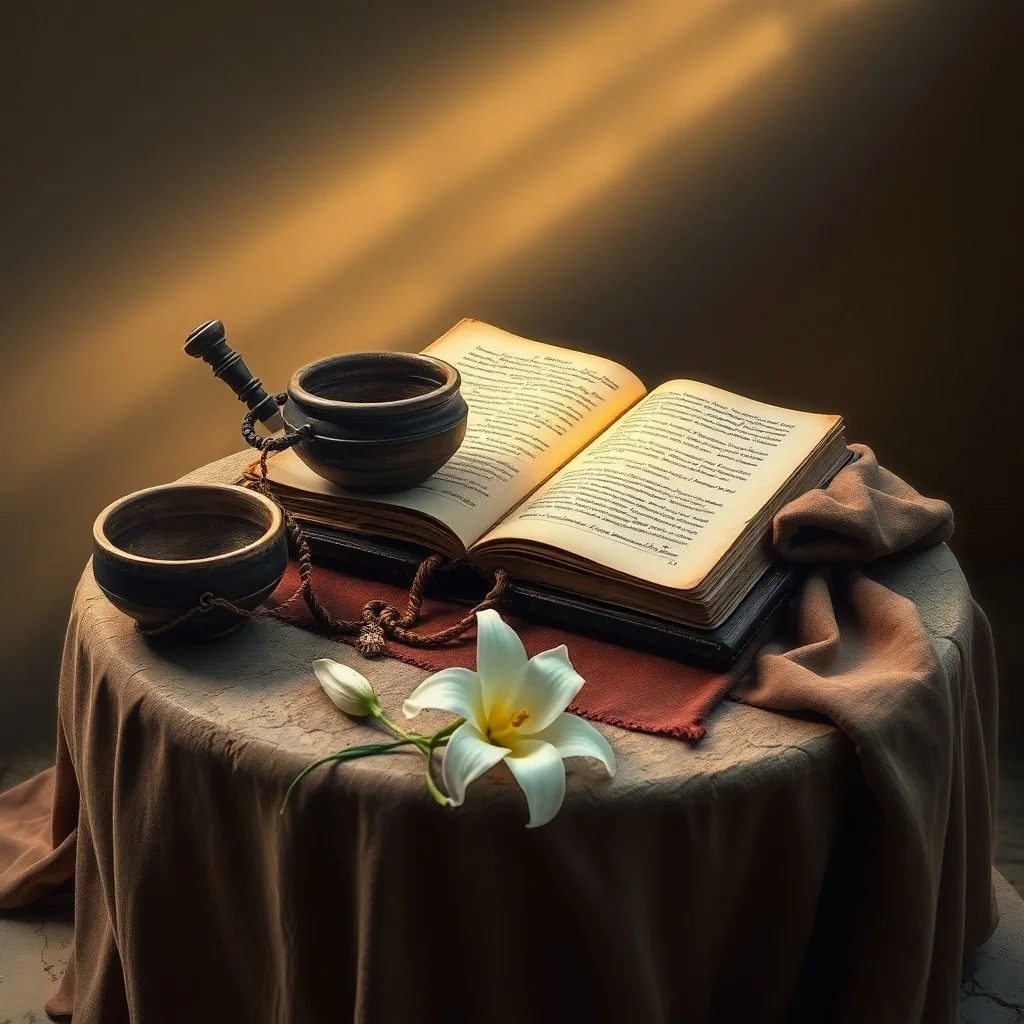 Detalle macro de un antiguo manuscrito iluminado, con texto en latín y una ilustración miniatura de un peregrino con un bastón, simbolizando la hagiografía y la transmisión de la historia de San Alejo a través de los siglos.