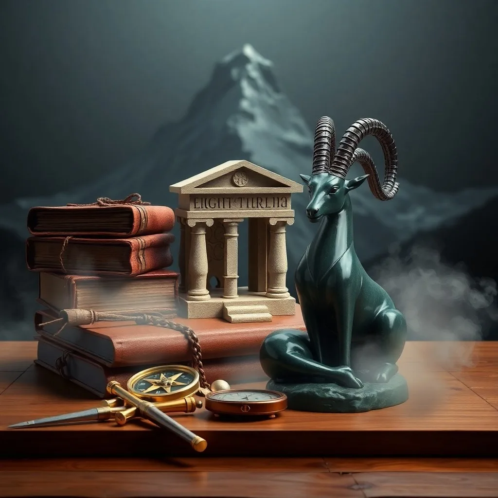 An antique brass compass on leather-bound ledgers, illuminated by a flickering candle, symbolizing focus and tradition.
