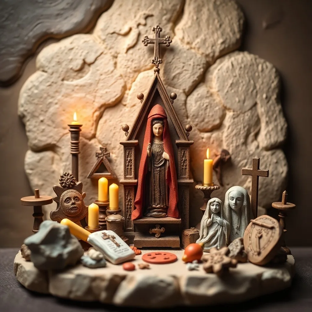 Fotografía vintage de un volumen antiguo de 'Les Propheties' de Nostradamus, abierto sobre un escritorio de madera pulida, con una pluma de ave y un tintero, bajo una luz tenue que crea sombras dramáticas.