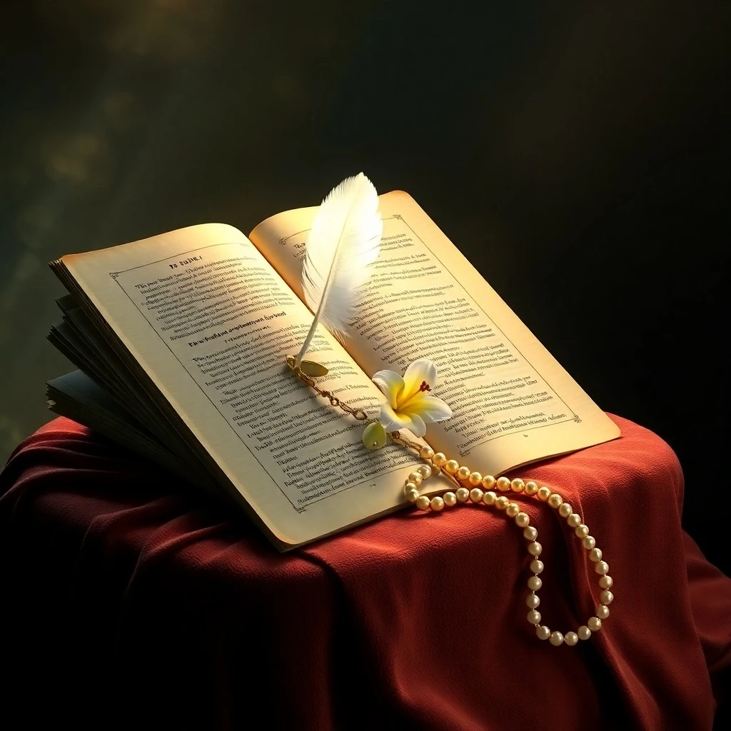 Diario abierto con pluma y vela, simbolizando la reflexión y el registro de mensajes espirituales.
