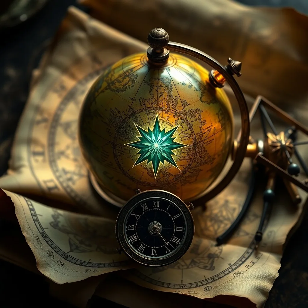 Vintage world map with astrological tools, symbolizing the study of global events through celestial influences.
