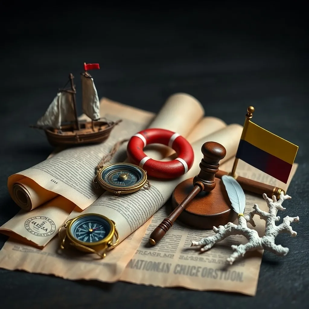 Sextante antiguo sobre libros de leyes marítimas