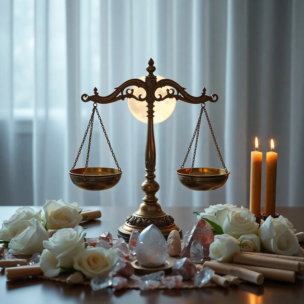 Altar de ritual con cuenco de cristal, vela, lavanda y cuarzo rosa bajo la luz de la luna.